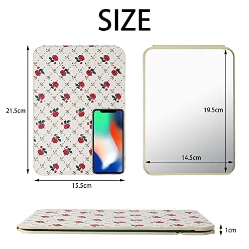 OSDUE Folding Tabletop Mirror, 20.5 * 15.5cm Beige PU Leather Portable Travel and Desktop Vanity Mirror with Stand for Office Desk, Vanity Table, Camping — view 2