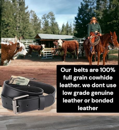 F&L CLASSIC Men’s Money Full Grain leather Belt, Hidden zipper Pocket, USA, Classic Black, 34 (Fits Waist 32"-33") — view 5
