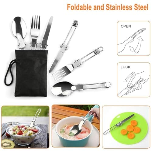 22PCS Camping Cookware Set, Portable Outdoor Cooking Pot and Pans Set with Teapot Nonstick Lightweight Camping Cookware Kit, for Hiking Backpacking 2-3 Person — view 4