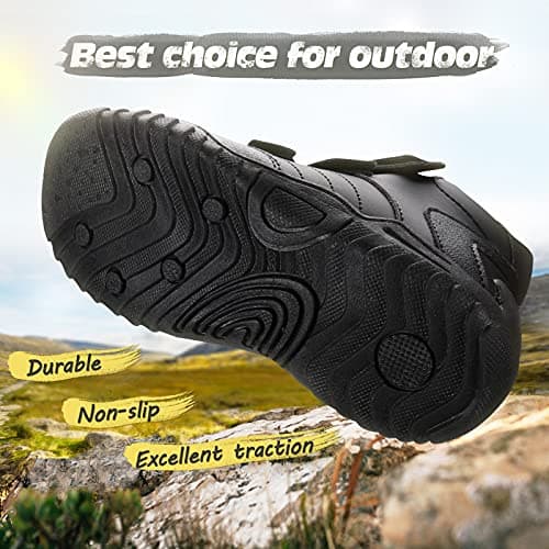 UOVO Boys Hiking Shoes Kids Water Resistant School Shoes Mid-Calf Sneakers Walking Boots Children Trekking Footwear Black Size 3 UK Big Kids 35EU — view 3