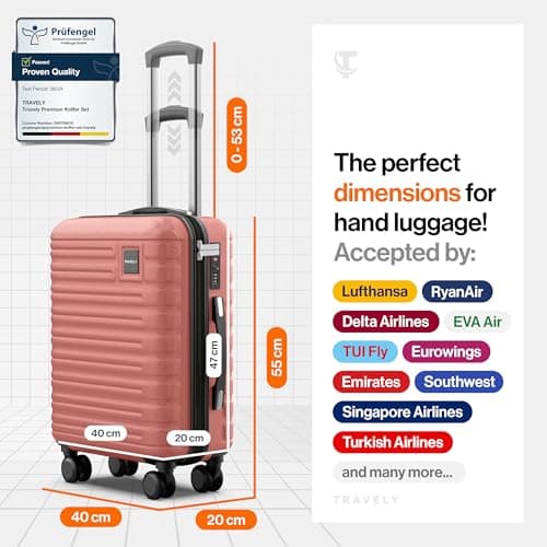 Travely Polycarbonate Cabin Suitcase 55x40x20cm - 20 Inch Suitable for Ryanair - 36L Including TSA Lock - Carry on - 10kg Suitcase, Cabin case, Hardshell — view 3