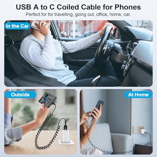Coiled USB C Cable Short [0.3-1m] for Car, Charger Cable Type C Fast Charging Retractable Phone Charger Android Auto Cable for Samsung Galaxy A57 A17 A16 A56 A26 A36 A55 S26 S25 S24 S23 S22 S21 S20 FE — view 6