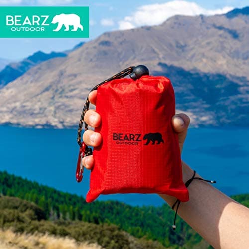 BEARZ Outdoor Travel Blanket - Pocket Sized Beach Blanket Camping Blanket, Waterproof Picnic Blanket, Sandproof Beach Mat - Camping Gadgets & Festival Hiking Accessories (Red) — view 3