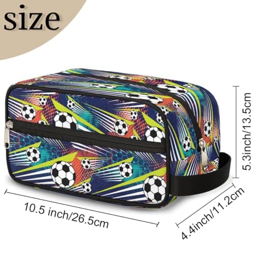 Travel Toiletry Bag for Boys Kids - Waterproof Hanging Dopp Kit for Men, Shaving Bag with Large Capacity for Bathroom, Sports, Shower (Football) — view 2