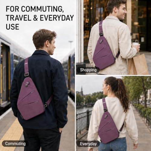 CSKKYO Crossbody Bag for Women Men, Anti Theft Sling Bag, Slim Water Resistant Travel Shoulder Bag with Hidden Pockets for Passport Phone Purse (Purple) — view 2