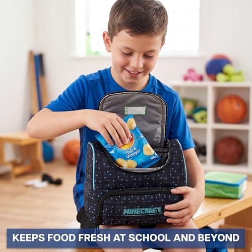 Get Trend Minecraft Kids Insulated Lunch Bag, Dual Compartment Lightweight Cooler Bag with Handle for Kids Lunch Box & Snacks, Travel School & Picnic Food Carrier, Gamer Gifts for Boys (Multi) — view 5