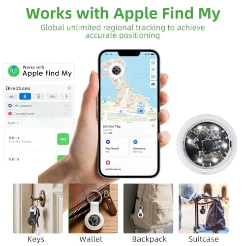2 Pack Air Tracker Tags with Light, Key Tag Luggage Tracker Compatible with Apple Find My App (iOS Only), Item Finder for Wallets, Backpack, Suitcases, 2 Replaceable Batteries — view 3