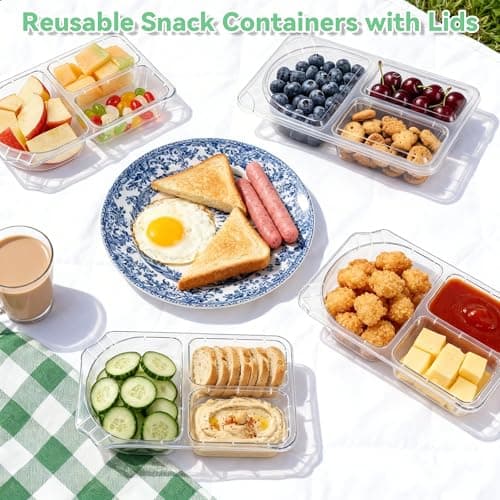 20Pcs Reusable Snack Containers with Lids,9oz Snack Pot with 3 Compartment — view 3