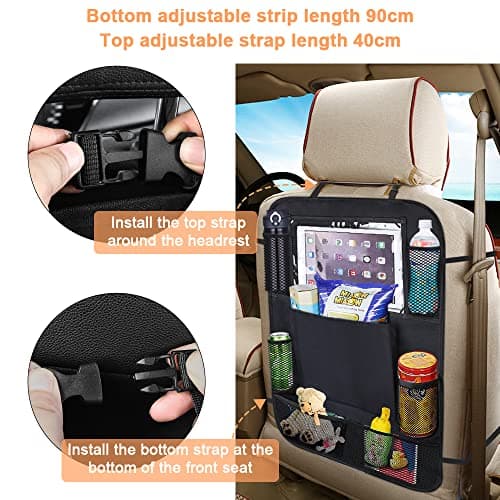 URAQT Car Organiser Car Seat Organiser, Car Back Seat Organizer for Kids, Kick Mats Back Seat Protector with 10 Inch Touch Screen Tablet Holder, 8 Pockets, Kids Toy Storage, Black (2 pc) — view 4