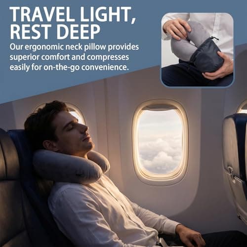 Apexrich Inflatable Travel Pillow, Press to Inflate Neck Pillow for Travel, Blow Up Neck Pillows for Flights, Small U-Shaped Headrest Cushion for Airplanes Grey — view 2