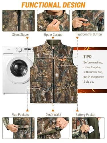 NEW VIEW Heated Hunting Vest for Men with 10000mAh Battery Pack, Camo Heated Vest for Hunting, Fishing, Winter, Outdoor — view 5