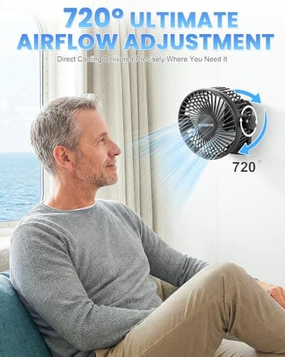 SOQSYS Cruise Approved Magnetic Fan with 12000mAh Rechargeable Battery, Cruise Fan with 3 Speeds, Timer, Led Lights, Power Output & Bottom Hook, Portable Fans for Camping Travel Cruise Essentials — view 6