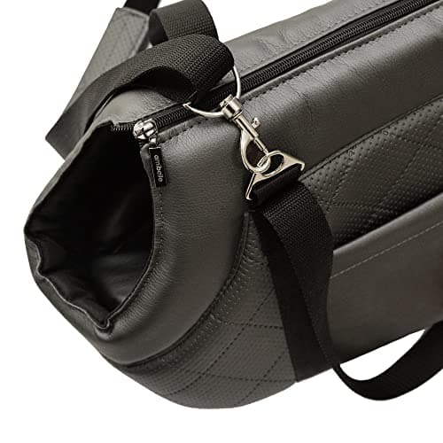 Premium Pet Carrier Bag for Dogs & Cats, Faux Leather Shoulder Travel Bag with Elastic Safety Strap and Carabiner, Up to 12 kg, Metallic Black Size L, 47 x 29 x 28 cm — view 5