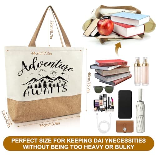 Tarklanda Adventure Awaits Canvas Jute Tote Bag, Reusable Shopper Bag, Travels Farewell Gifts Good Luck on Your New Adventure Gifts for Friends New Job Moving Away Gap Year — view 3