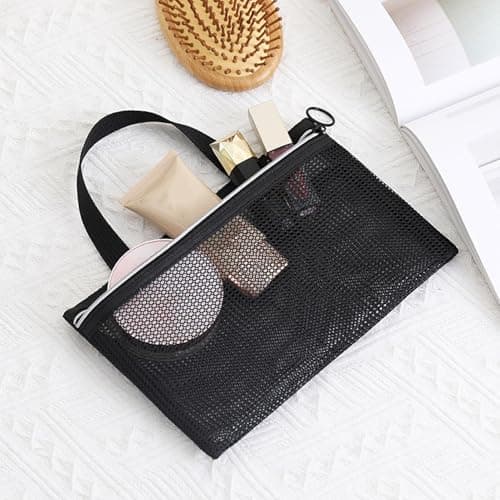 Gauze Bags | 2 Piece Set with Zipper Organizer for Toiletries,Mesh Shower Bag | For Fitness Camping Student Room University Room Cruise Shampoo Sunscreen and Makeup and, Black, verwijzen naar de — view 6