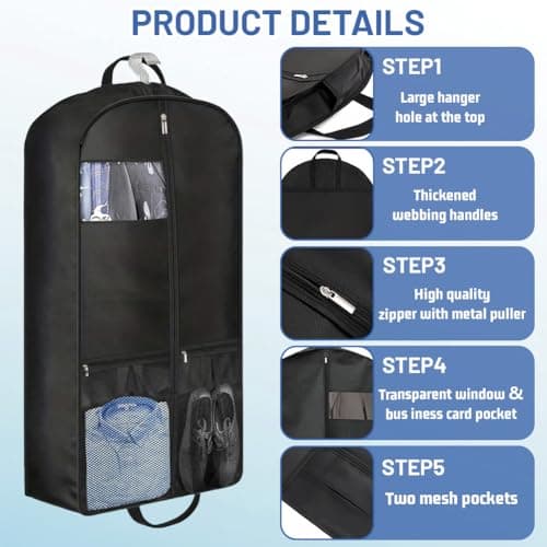 AMFUN Suit Bag with Zipper, Travel Garment Bags for Closet Storage and Travel, Waterproof Hanging Suit Cover, Foldable Washable Mesh Clothes Cover for Clothes, Coats, Jackets, Shirts, 110×60cm — view 2
