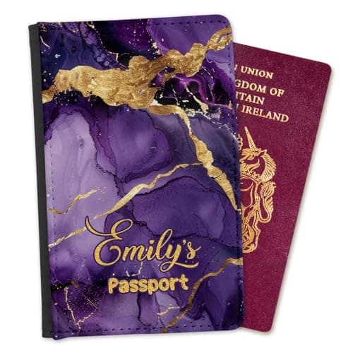 EnvyFone Personalised Passport Cover - Purple and Gold Marble - Travel Holiday Document Holder - Ladies Womans Girls Gift — view 3