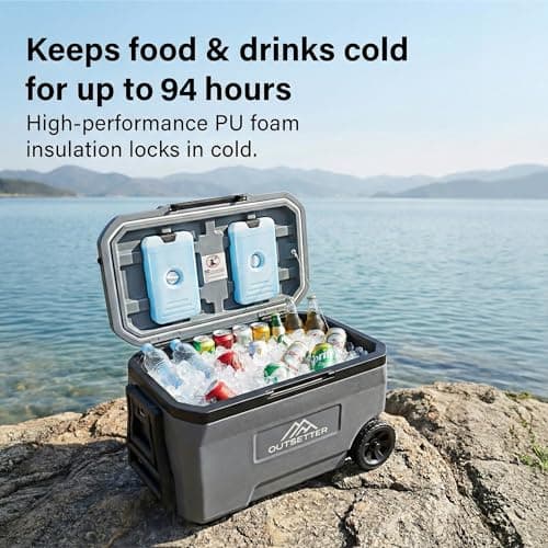 47L Cool Box with Ice Block | Heavy-Duty Insulated Hard Cooler | Keeps Ice for up to 4 Days | 2 Cup Holders| with handles & wheeles | Full foam insulation | Hard Cooler for Travel, Car,Camping — view 2