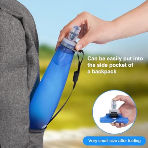 flintronic 2 Pcs Soft Flask, 500 ml/17oz TPU Foldable Running Water Bottle, Handheld Drinking Flask with Wrist Strap and Carabiner Clips, BPA-Free, BPA-Free, for Running, Cycling, Hiking, Marathon — view 6