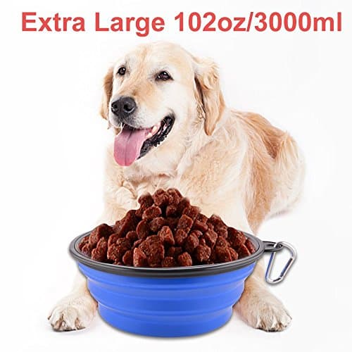 Extra Large Collapsible Dog Bowl, 3L XL Travel Dog Bowl, Foldable Travel Water Dish, 102oz X-Large Portable Collapsable Traveling Bowls with Carabiner for Dogs Walking, Hiking (Blue) — view 2
