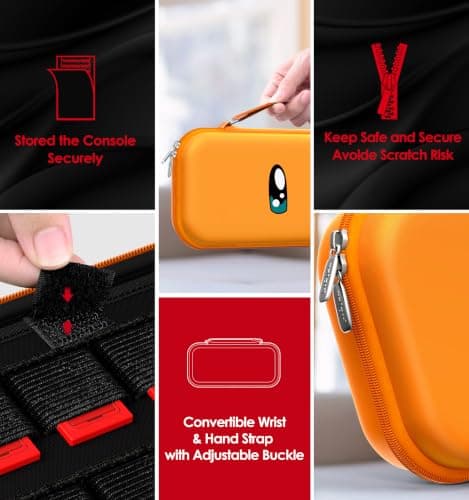 ivoler Carry Case for Nintendo Switch 2 (2025 Model) – Protective Portable Hard Shell Pouch Carrying Travel Game Bag – Orange — view 6