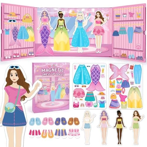 Dreamon Magnetic Dress up Dolls, 37 PCS Magnetic Dresses & Accessories, 3+ Years Old Girls Toys for Travel, Car Road Trip and Airplane Activity, Girls Birthday Gifts for 3 4 5 6