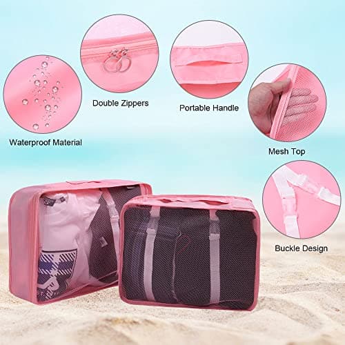 OSDUE Packing Cubes for Suitcases, 9PCS Travel Luggage Packing Organizers Waterproof Travel Essentials Bag Accessories Clothes Shoes Cosmetics Toiletries Storage Bags(Pink) — view 6