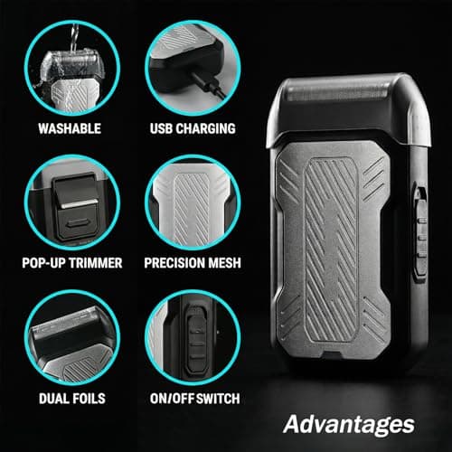 Foil Shaver with Pop Up Trimmer,Electric Razor for Men,Mini Shavers for Men Waterproof,Beard Trimmer for Men,Travel Razors Trimmer Wet & Dry (Silver) — view 2