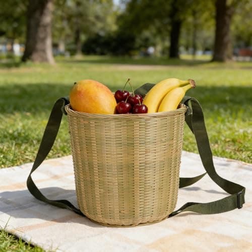 Bamboo Picnic Basket Backpack with Dual Straps for Travel — view 5