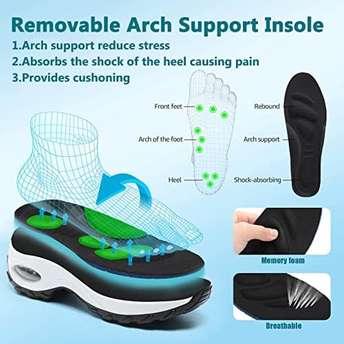 Womens Slip On Ladies Trainers Walking Shoes Lightweight Running Shoes Air Cushion Wedge Platform Shoes Black White UK 5 — view 4