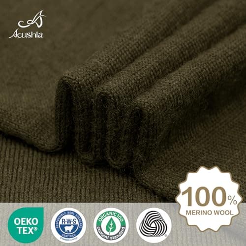 ACUSHLA 100% Merino Wool Neck Gaiter, Ski Mask Neck Warmer Unisex, Green — view 3
