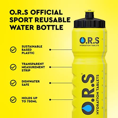 O.R.S Hydration Official Sports Reusable Water Bottle, for Kids or Adults, BPA-Free Drinking Bottle with Transparent Measuring Strip & Sports Cap, Leak Proof, 750ml, Yellow — view 2