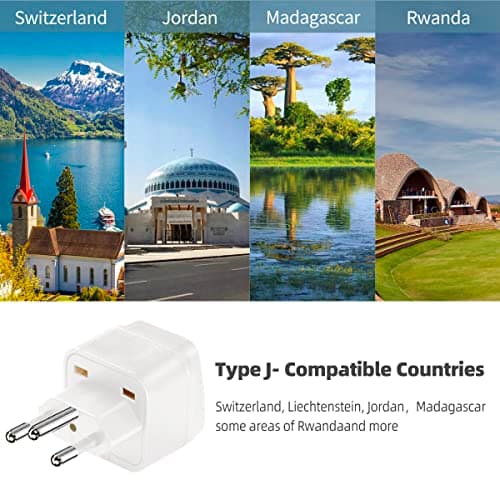 LUKELI 4 Pack UK to Switzerland Plug Adapter Swiss Adaptor Plug- Compact & Lightweight for Travel Plug Adapter UK to Swiss, Jordan, Liechtenstein, Madagascar, Rwanda (White 4 Pack) — view 2