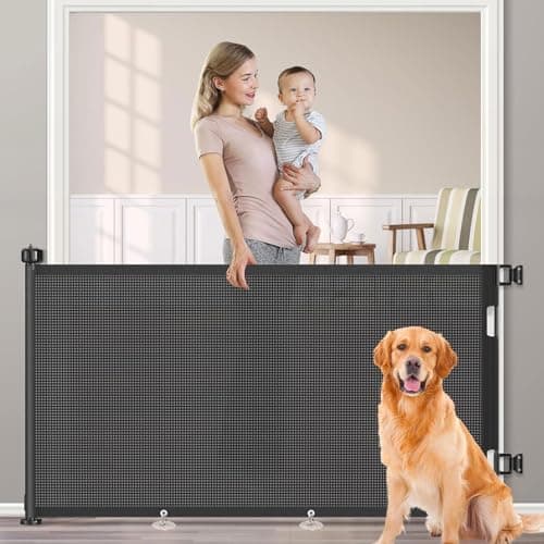 Retractable Baby Gate – Flexible Child Barrier, Expandable Guard | No Drill Toddler Safety Net Fence With Mounting Kit For Indoor Staircase Patio Bedroom Kitchen Terrace Balcony Fireplace Gard — view 2
