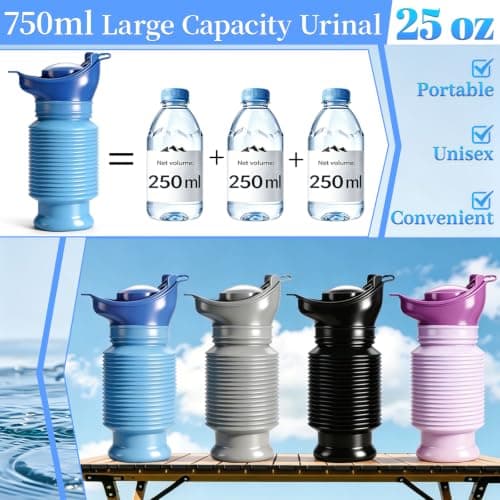 Topcloud Shrinkable Urinal, 2 Pack 750ml Male Female Portable Mobile Toilet Potty Pee Urine Bottle, Reusable Emergency Urinal for Camping Car Travel Traffic Jam and Queuing — view 5