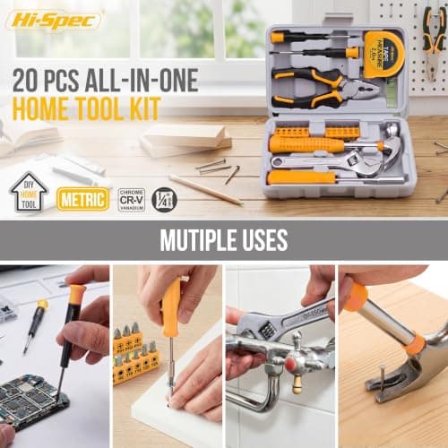 Hi-Spec 20Pcs Compact Home and Office Hand Tool Kit for DIY Repairs, Yellow — view 6