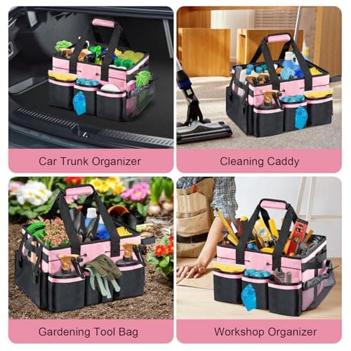 M.J COMFY-LIFE Cleaning Caddy Organizer with Handle, Large Multi-Compartment Cleaning Tote Bag with Removable Dividers, Adjustable Shoulder Strap & Waist Belt for Cleaning Supplies (PINK) — view 6