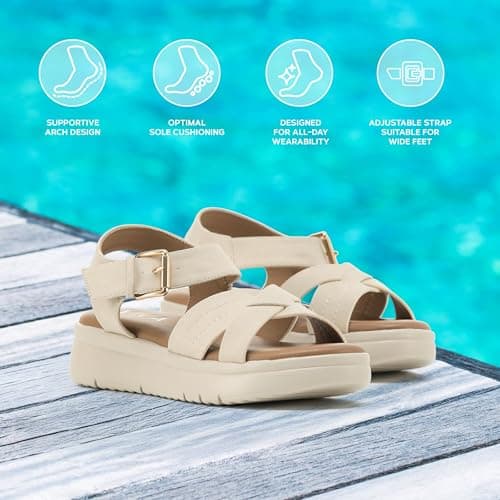 VIVASHOES Women's Lightweight Adjustable Buckle Sandals – Flatform Small wedge Sandal - Soft Comfort Memory Foam Innersoles - True to Size Good for Wide Fit - Comfortable Summer Shoes - Cream 7 — view 4