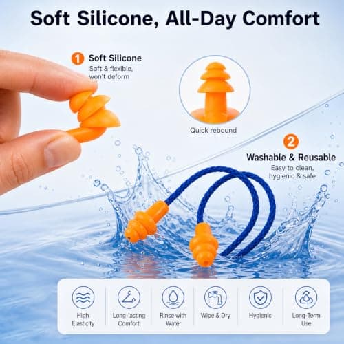 10Pcs Silicone Reusable Noise Cancelling Ear Plugs with String for Sleeping — view 3