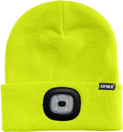 ATNKE LED Lighted Beanie Cap,USB Rechargeable Running Hat Ultra Bright 4 LED Waterproof Light Winter Warm Gifts for Men and Women/Fluorescent Yellow — view 2