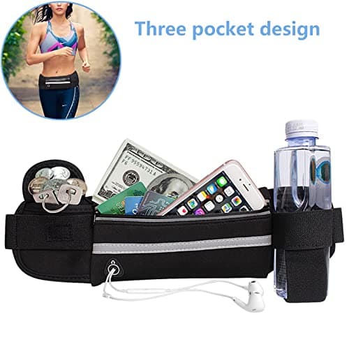Running Belt with,Sweatproof waistpacks with,Running Belt Waist Pack with,Adjustable with Reflective Strips,with Headphone Jack,Perfect for Running and Outdoor Activities(Black) — view 3