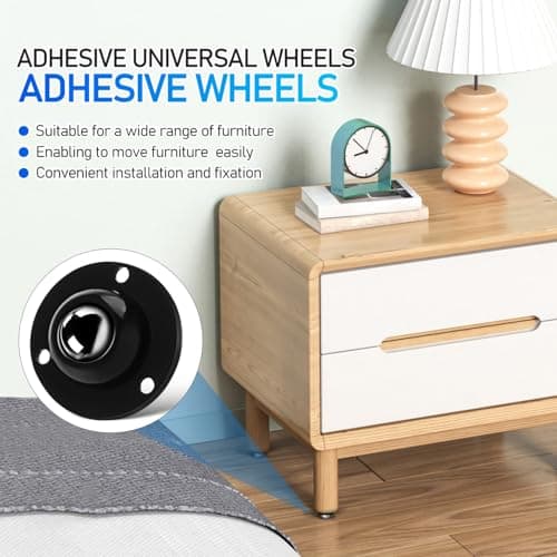 Mobestech Self Adhesive Mini Castor Wheels 12pcs 1.54in Ball Casters 360 Swivel Adhesive Universal Wheels for Furniture Legs Appliances Quiet Rolling — view 6