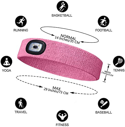 ATNKE LED Lighted Headband, USB Rechargeable Running Hat Ultra Bright 4 LED Waterproof Light Lamp Headlamp High Stretch Moisture Wicking Multi-Color/Pink — view 2