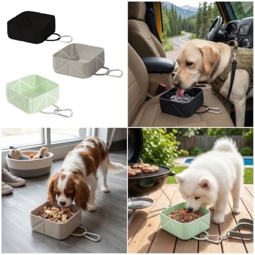 Foldable Silicone Dog Travel Bowl Set, Portable Pet Food and Water Bowl with Clip-on Carry for Camping and Walks Pet Portable Dog Leash Clip Feeder Travel Feeding Walking Camping Road Trip — view 2
