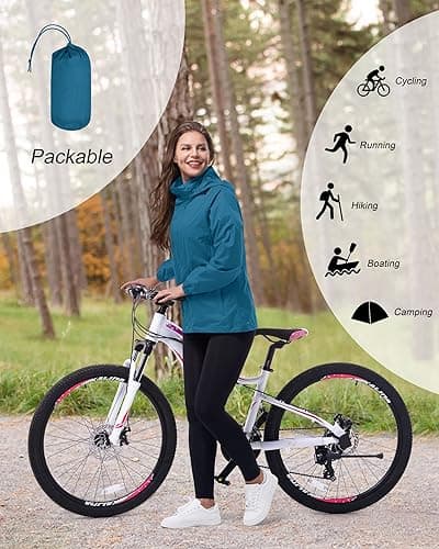 33,000ft Women's Lightweight Rain Jackets Hooded Breathable Packable Running Raincoats Active Trench Windbreaker with Hideaway Hood for Cycling Hiking (Morocco Blue-L/UK 14) — view 3