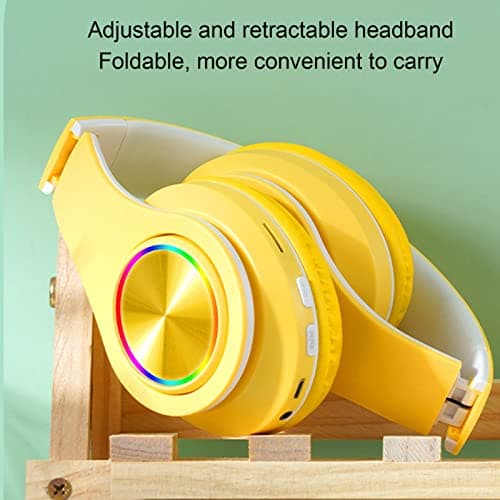 Bluetooth Headset, Noise Reduction Wireless Gaming Headset Foldable Over Ear Bluetooth Headphones with RGB Lights for Kids Adults Girls Boys(Yellow) — view 5