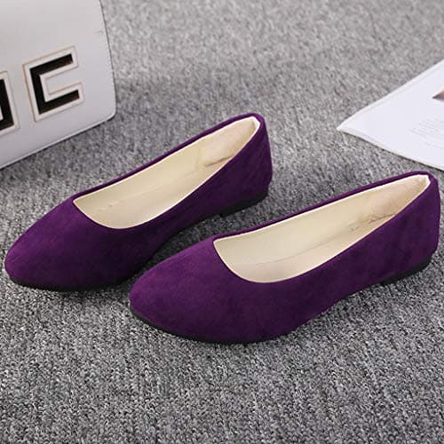 Work Ballet Flats for Women, Women Cute Slip-On Ballet Shoes Soft Solid Classic Pointed Toe Flats Purple, 6 UK — view 2
