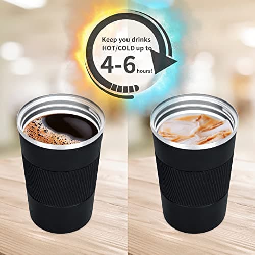 AKHTART 380ml Travel Mug for Hot & Cold Drinks with Leakproof Lid, Stainless Steel Insulated Coffee Double Walled Thermal Mug, Portable Reusable Cup Travel/Office/School(Black) — view 4