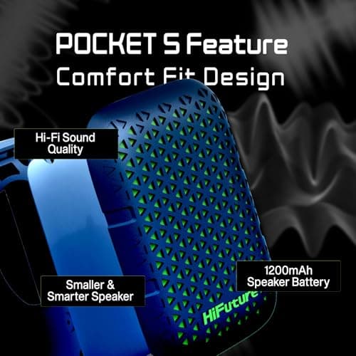 HiFuture Pocket S Bluetooth Speaker | 5.4 Wireless Speaker - IPX7 Waterproof Speaker with Type-C Charging | Portable Speaker with Built in Magnetic Clip - 5W Output with 8 Hours Playtime (Blue) — view 6