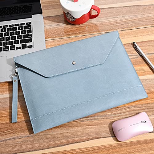 Wonderpool A4 Envelope Case Folder File Sleeve Thickened PU Leather with Removable Hand Strap and Inner Pockets Pouch for Document Stationery Tablet PC Holder Organizer Portfolio Bag (Sky Blue) — view 4